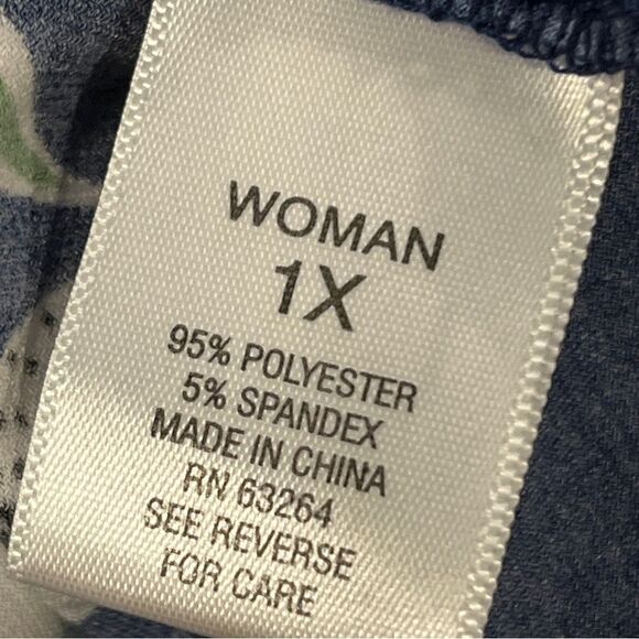 Navy Leaf Print Long sleeve plus size stretchy dress size 1XL - Picture 8 of 11